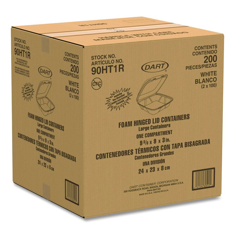 Foam Hinged Lid Containers, 9.01 x 9.4 x 3.1, White, 200/Carton