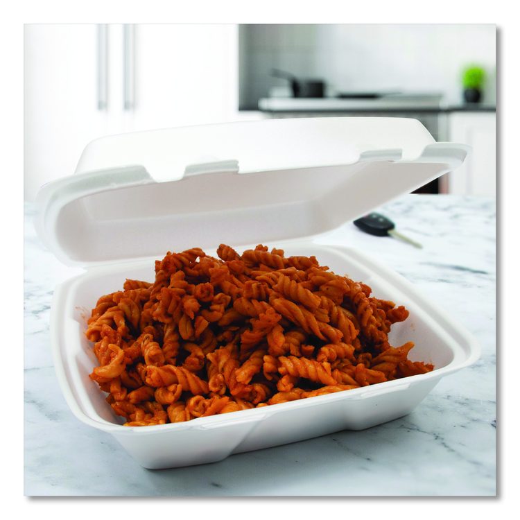 Foam Hinged Lid Containers, 9.01 x 9.4 x 3.1, White, 200/Carton