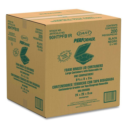 Insulated Foam Hinged Lid Containers, 9.01 x 9.4 x 3.1, Black, 100/Bag, 2 Bags/Carton, 200 Containers/Carton