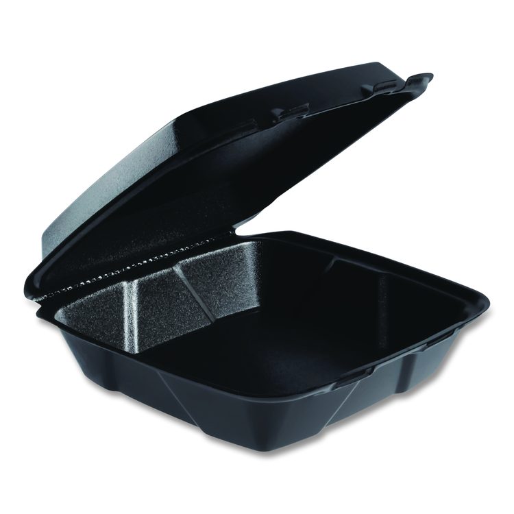 Insulated Foam Hinged Lid Containers, 9.01 x 9.4 x 3.1, Black, 100/Bag, 2 Bags/Carton, 200 Containers/Carton