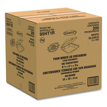 Foam Hinged Lid Containers, 9.25 x 9.5 x 3, 200/Carton