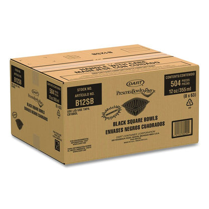PresentaBowls Pro Black Square Bowls, 12 oz, 5 x 5 x 2, Black, Plastic, 63/Bag, 8 Bags/Carton