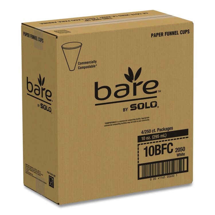 Bare Eco-Forward Treated Paper Funnel Cups, ProPlanet Seal, 10 oz, White, 250/Bag, 4 Bags/Carton