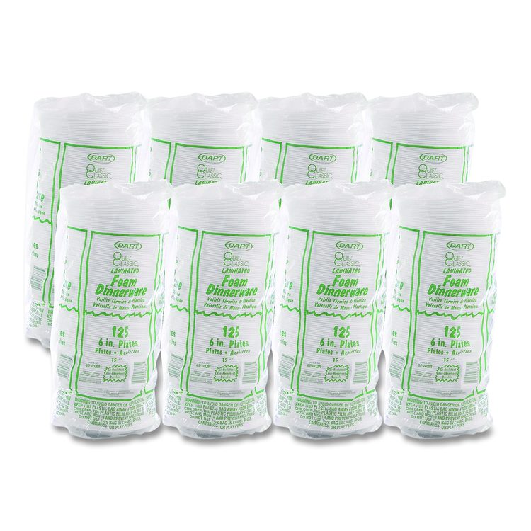 Mediumweight Foam Dinnerware, Plate, 6" dia, White, 125/Pack