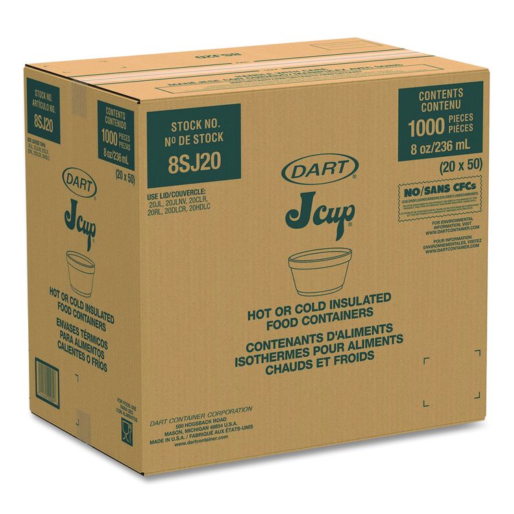 Food Containers, Squat, 8 oz, White, Foam, 1,000/Carton