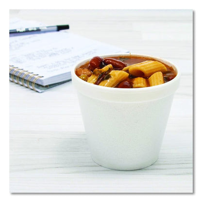 Food Containers, Squat, 8 oz, White, Foam, 1,000/Carton