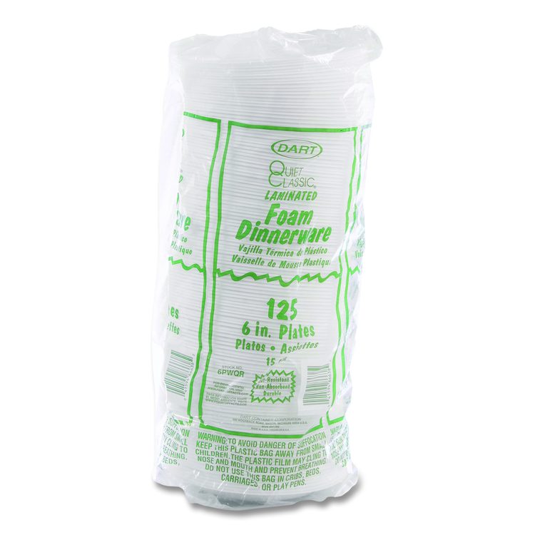Mediumweight Foam Dinnerware, Plate, 6" dia, White, 125/Pack