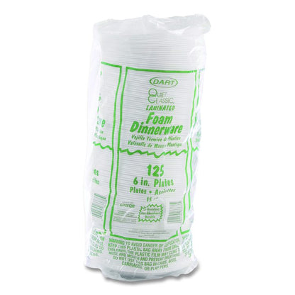 Mediumweight Foam Dinnerware, Plate, 6" dia, White, 125/Pack