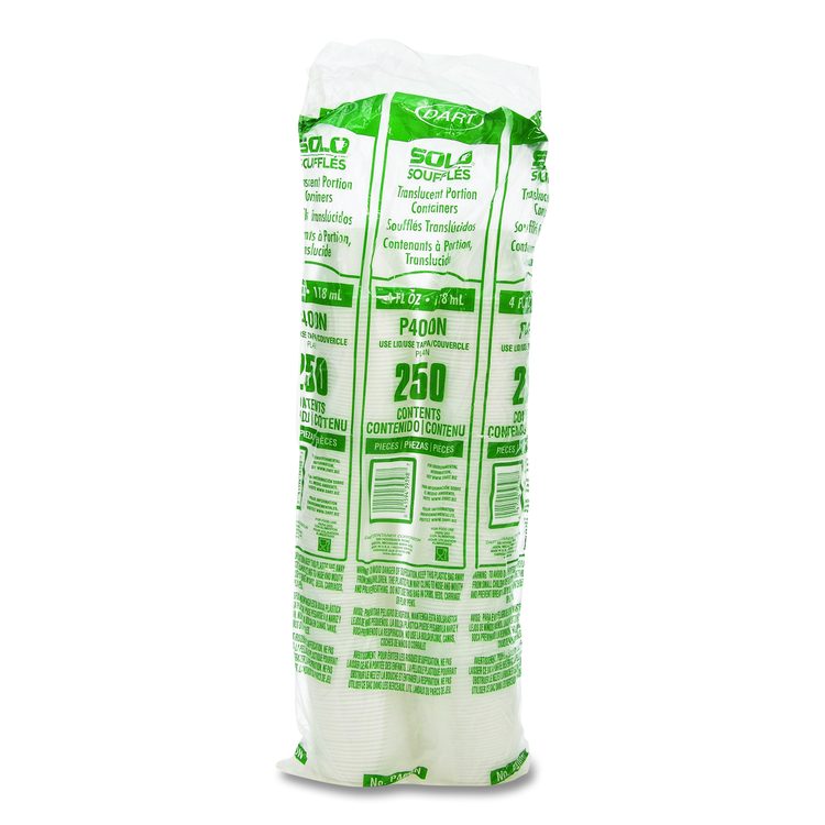 Polystyrene Portion Cups, 4 oz, Plastic, Translucent, 250/Bag, 10 Bags/Carton