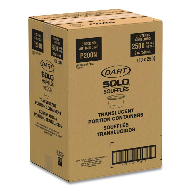Polystyrene Portion Cups, 2 oz, Plastic, Translucent, 250/Bag, 10 Bags/Carton