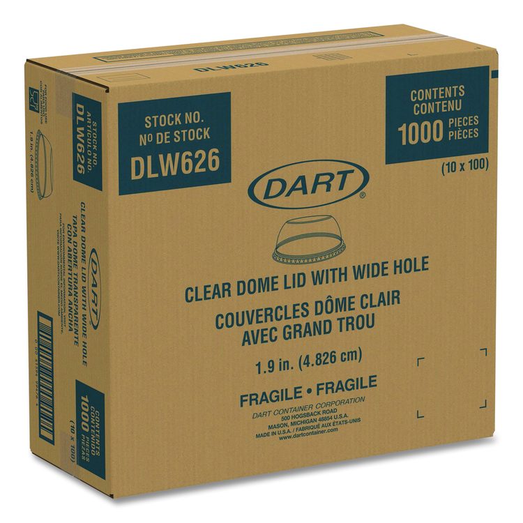 Open-Top Dome Lid, With 1.9" dia Hole, Fits 16 oz to 24 oz Cold Cups, Plastic, Clear, 1,000/Carton