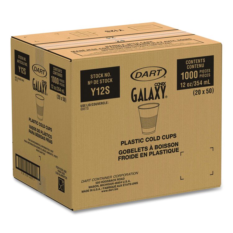 High-Impact Polystyrene Squat Cold Cups, 12 oz, Plastic, Translucent, 50/Pack