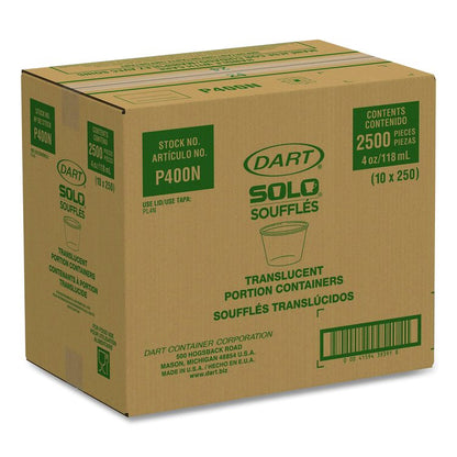Polystyrene Portion Cups, 4 oz, Plastic, Translucent, 250/Bag, 10 Bags/Carton