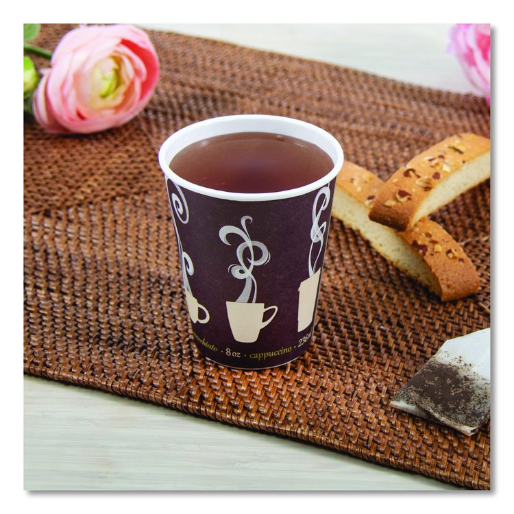 Thermoguard Insulated Paper Hot Cups, 8 oz, Steam Print Design, 1,000/Carton