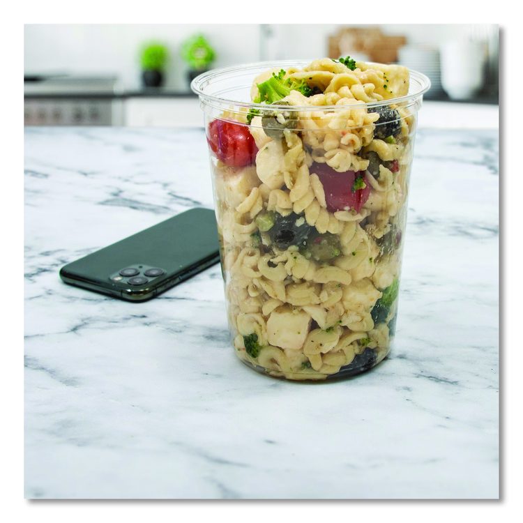 Microgourmet Plastic Deli Container, 32 oz, 4.7" Diameter x 5.7" h, Clear, 500/Carton