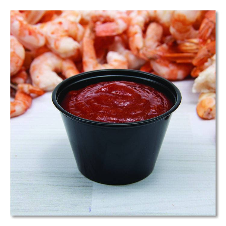 Polystyrene Portion Cups, 4 oz, Plastic, Black, 250/Bag, 10 Bags/Carton