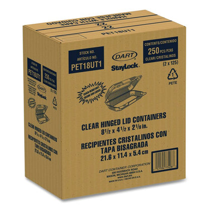 StayLock Clear Hinged Lid Containers, 4.5 x 8.5 x 2.1, Clear, Plastic, 250/Carton