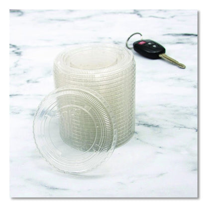 Portion/Souffle Cup Lids, Fits 3.25 oz to 9 oz Portion Cups, Plastic, Clear, 125/Pack, 20 Packs/Carton
