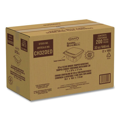 ClearPac SafeSeal Tamper-Resistant/Evident Containers, Domed Lid, 32 oz, Clear, Plastic, 100/Bag, 2 Bags/Carton