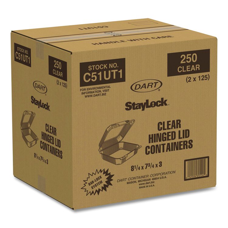 StayLock Clear Hinged Lid Containers, 7.8 x 8.3 x 3, Clear, Plastic, 125/Bag, 2 Bags/Carton
