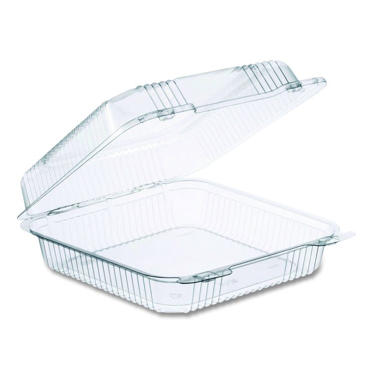 StayLock Clear Hinged Lid Containers, 8.6 x 9 x 3, Clear, Plastic, 100/Pack, 2 Packs/Carton