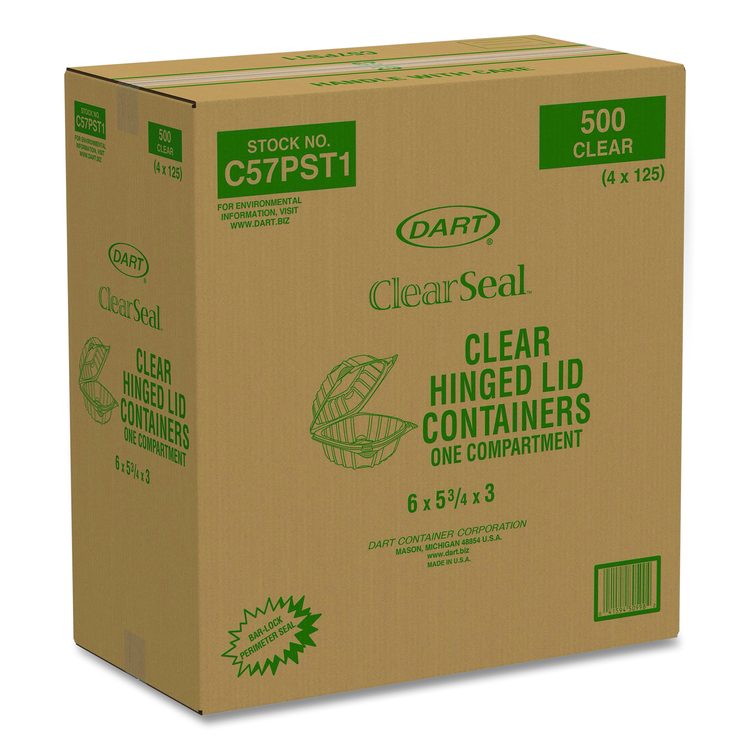 ClearSeal Hinged-Lid Plastic Containers, 5.8 x 6 x 3, Clear, Plastic, 125/Pack, 4 Packs/Carton