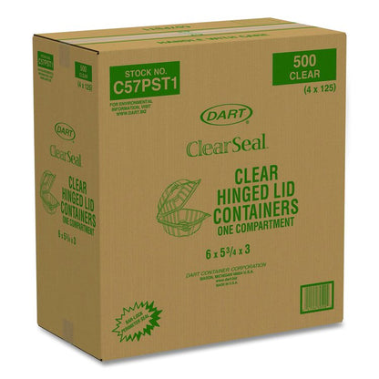 ClearSeal Hinged-Lid Plastic Containers, 5.8 x 6 x 3, Clear, Plastic, 125/Pack, 4 Packs/Carton