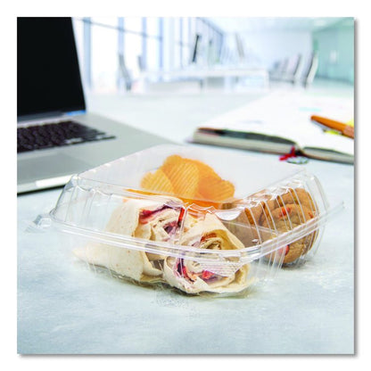 ClearSeal Hinged-Lid Plastic Containers, 8.25 x 8.25 x 3, Clear, Plastic, 125/Pack, 2 Packs/Carton