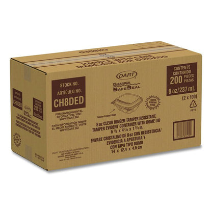 ClearPac SafeSeal Tamper-Resistant/Evident Containers, Domed Lid, 8 oz, Clear, Plastic, 100/Bag, 2 Bags/Carton