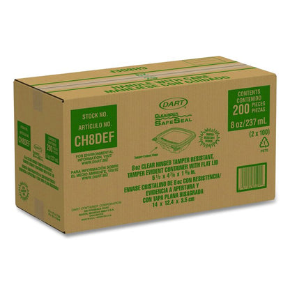 ClearPac SafeSeal Tamper-Resistant/Evident Containers, Flat Lid, 8 oz, Clear, Plastic, 100/Bag, 2 Bags/Carton
