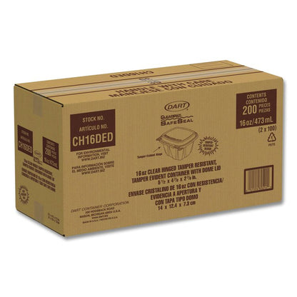 ClearPac SafeSeal Tamper-Resistant/Evident Containers, Domed Lid, 16 oz, Clear, Plastic, 100/Bag, 2 Bags/Carton
