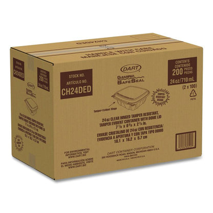 ClearPac SafeSeal Tamper-Resistant/Evident Containers, Domed Lid, 24 oz, Clear, Plastic, 100/Bag, 2 Bags/Carton