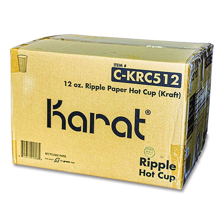 Ripple Hot Cups, 12 oz, Paper, Kraft/White, 500/Carton