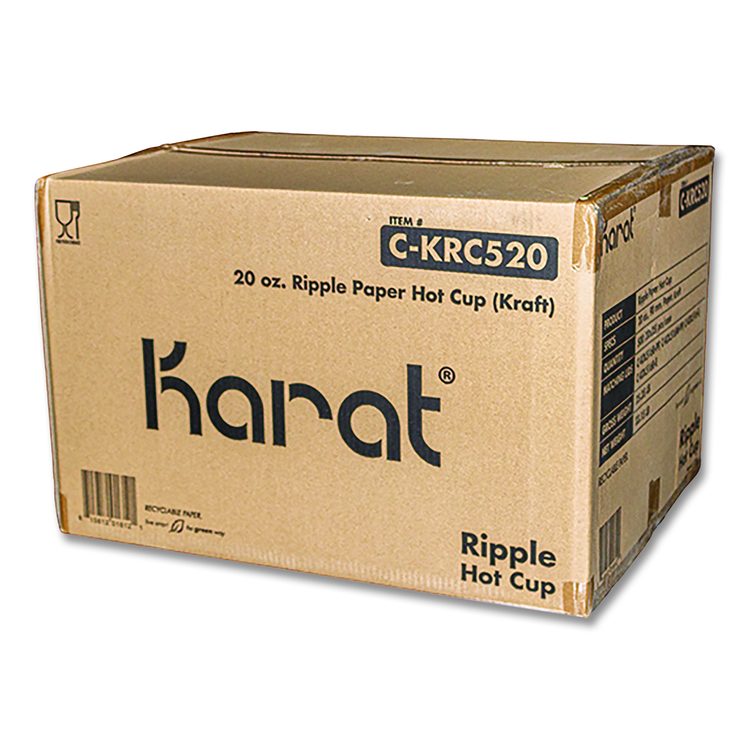 Ripple Hot Cups, 20 oz, Paper, Kraft/White, 500/Carton