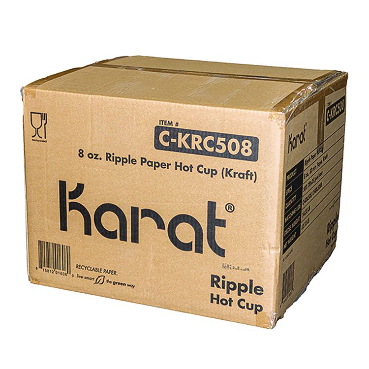 Ripple Hot Cups, 8 oz, Paper, Kraft/White, 500/Carton