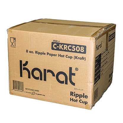 Ripple Hot Cups, 8 oz, Paper, Kraft/White, 500/Carton