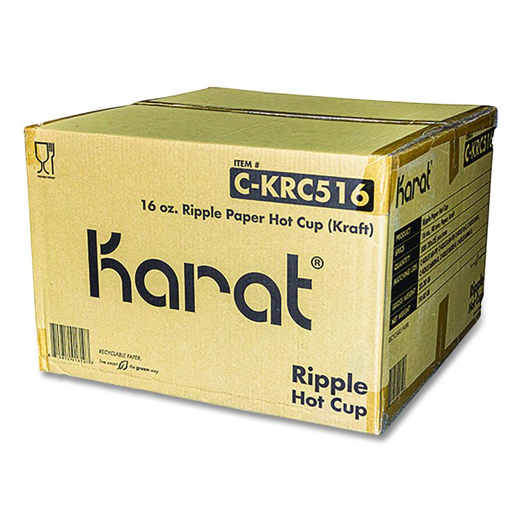 Ripple Hot Cups, 16 oz, Paper, Kraft/White, 500/Carton