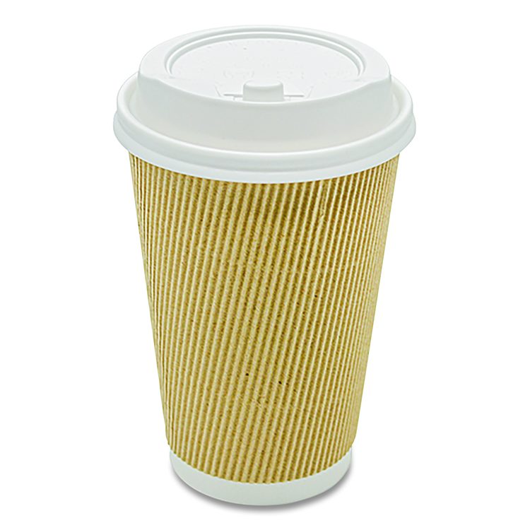 Ripple Hot Cups, 16 oz, Paper, Kraft/White, 500/Carton