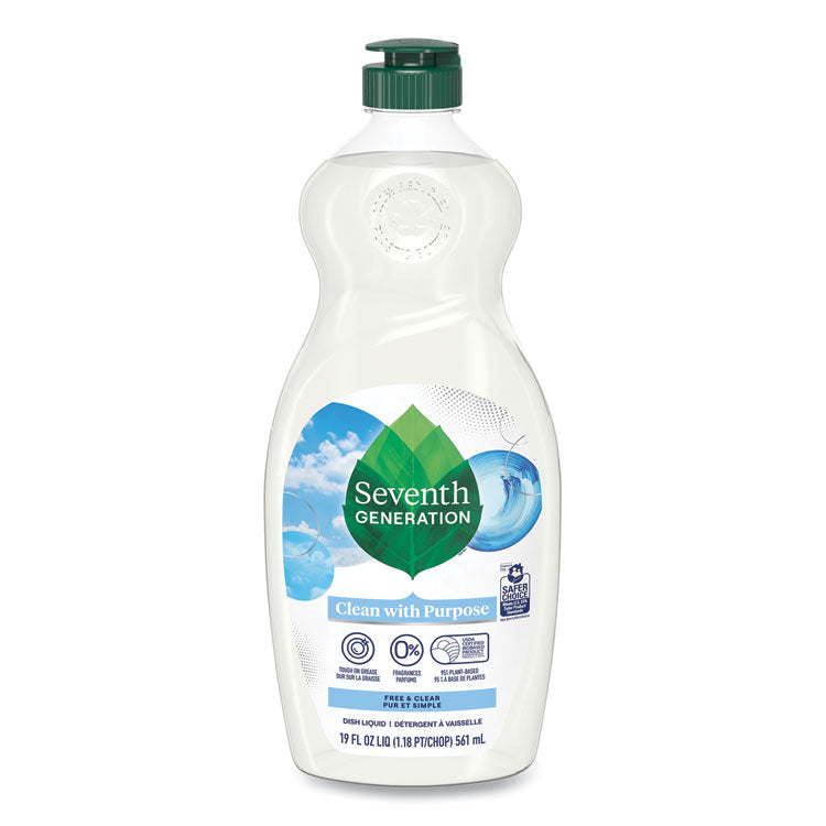 Natural Dishwashing Liquid, Free and Clear, 19 oz Bottle