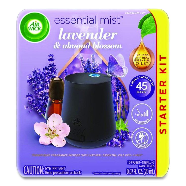 Essential Mist Starter Kit, Lavender and Almond Blossom, 0.67 oz Bottle, 4/Carton