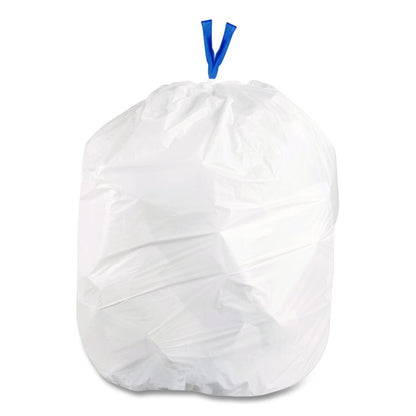 Drawstring Trash Bags, Drawstring, 13 gal, 24" x 28", White, 40 Bags/Roll, 2 Rolls/Box