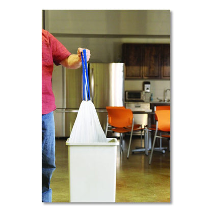 Drawstring Trash Bags, Drawstring, 13 gal, 24" x 28", White, 40 Bags/Roll, 2 Rolls/Box