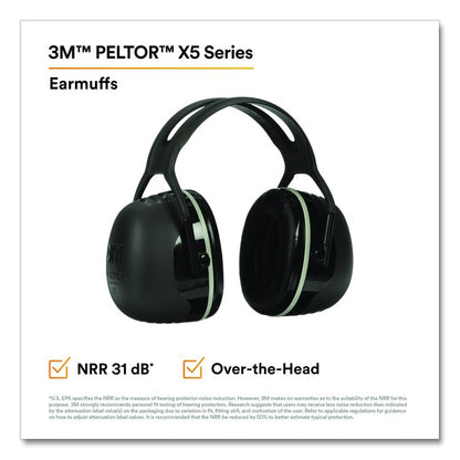 PELTOR X5A Over the Head Earmuffs, Dielectric, 31 dB NRR, Black/White