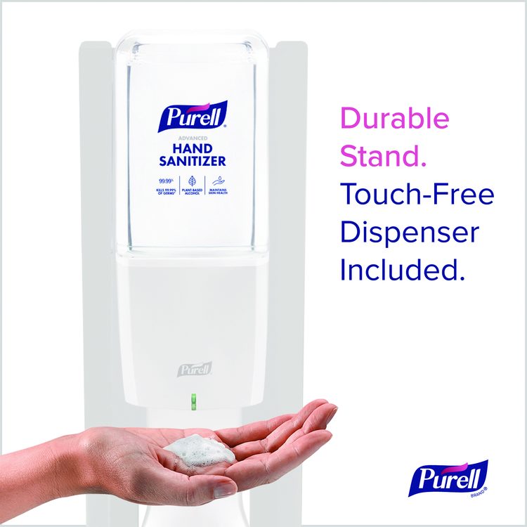 ES10 Dispenser Floor Stand with Automatic Hand Sanitizer Dispenser, 15.56 x 11.75 x 51.82, White