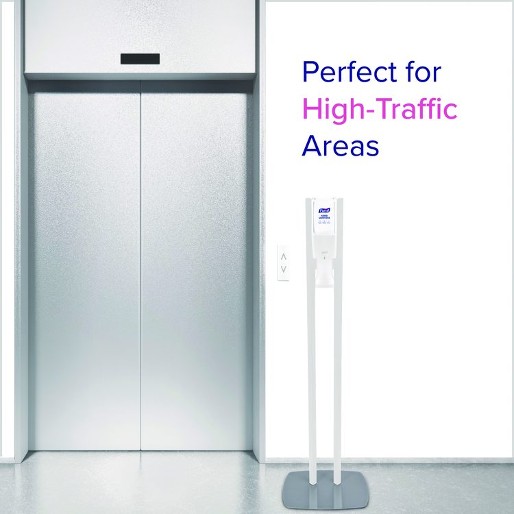 ES10 Dispenser Floor Stand with Automatic Hand Sanitizer Dispenser, 15.56 x 11.75 x 51.82, White