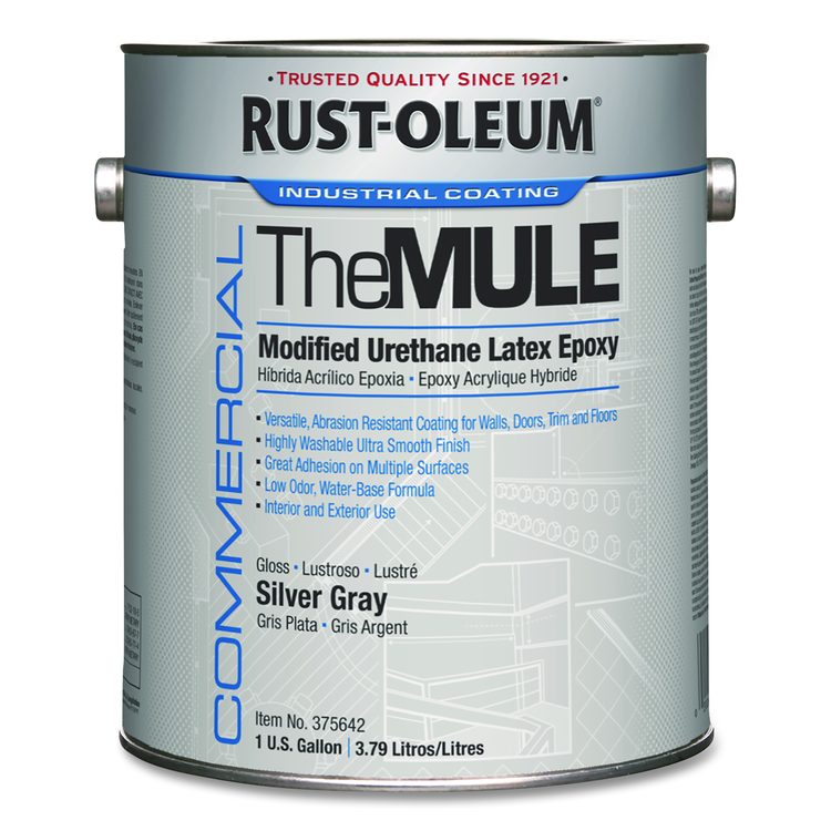 Commercial The MULE (Modified Urethane Latex Epoxy), Interior/Exterior, Gloss Silver Gray, 1 gal Bucket/Pail, 2/Carton