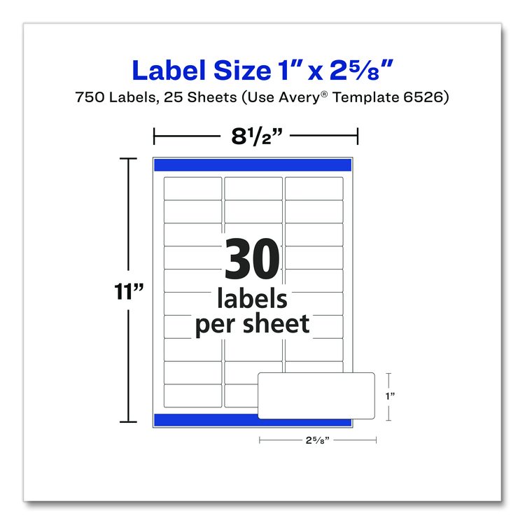 Glossy White Easy Peel Mailing Labels w/ Sure Feed Technology, Laser Printers, 1 x 2.63, White, 30/Sheet, 25 Sheets/Pack