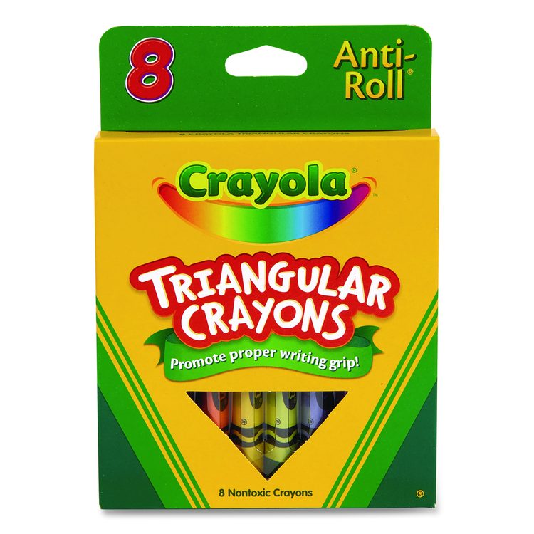 Triangular Crayons, Regular Size, 0.5" x 4", 8 Assorted Colors, 8/Pack