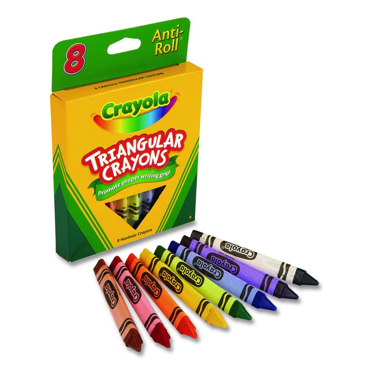 Triangular Crayons, Regular Size, 0.5" x 4", 8 Assorted Colors, 8/Pack