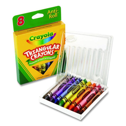 Triangular Crayons, Regular Size, 0.5" x 4", 8 Assorted Colors, 8/Pack